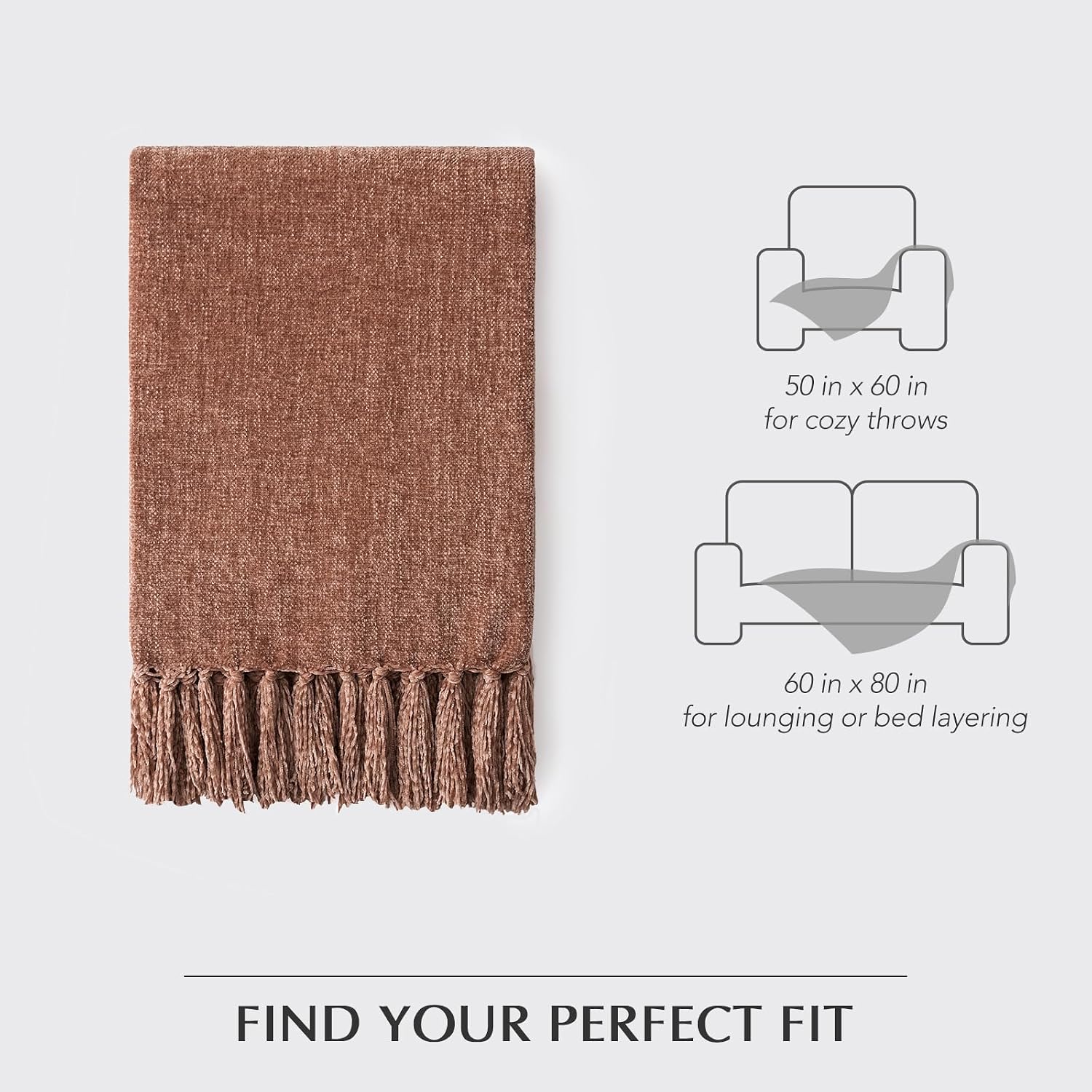 EverGrace Chenille Knit Throw Blanket for Couch, 50x60, Clay